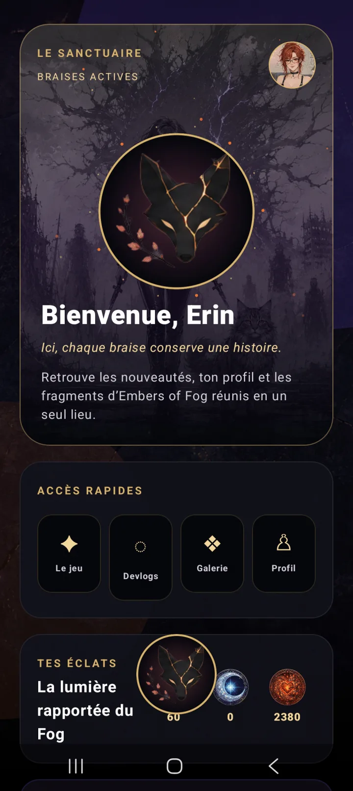 Le Sanctuaire dans l’application Android PeachieFox